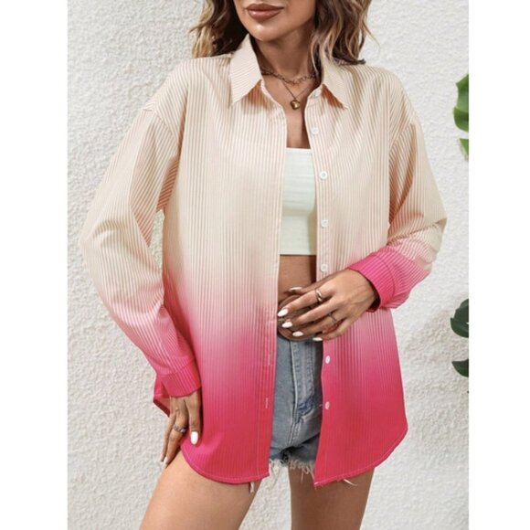 Contemporary Ombre Striped Print Drop Shoulder Shirt - Picture 5 of 5